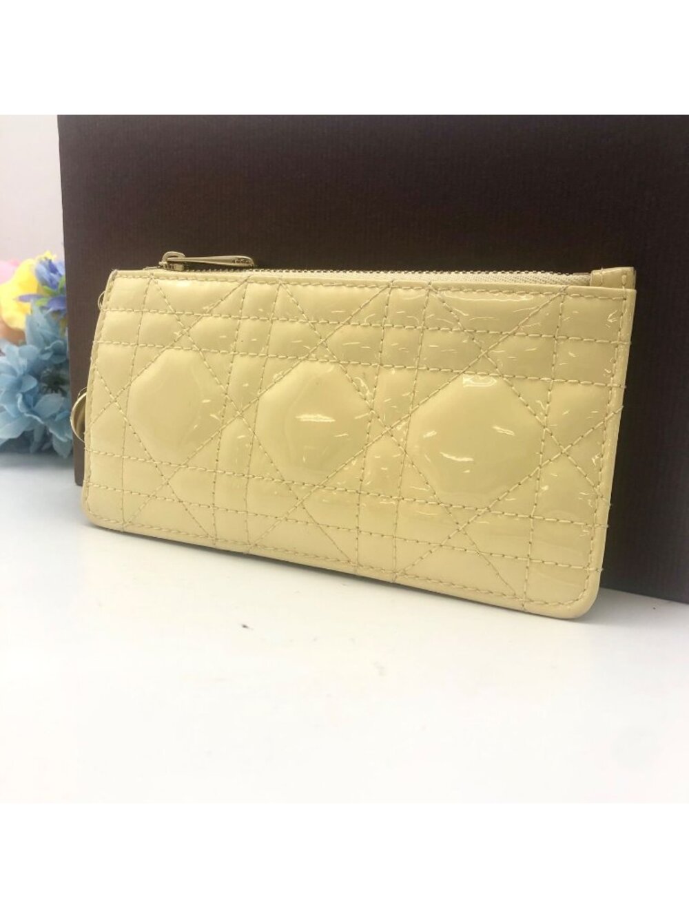 Dior Lady Wallet Fragment Case Lotus Yellow Card Coin Purse - Picture 1 of 7
